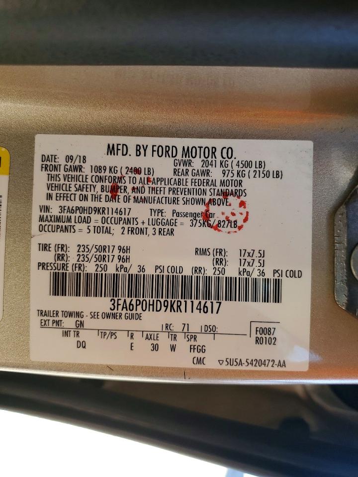 2019 FORD FUSION SE photo 12