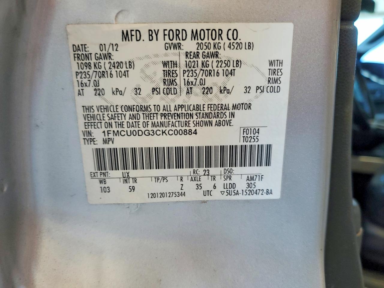 2012 FORD ESCAPE XLT photo 12