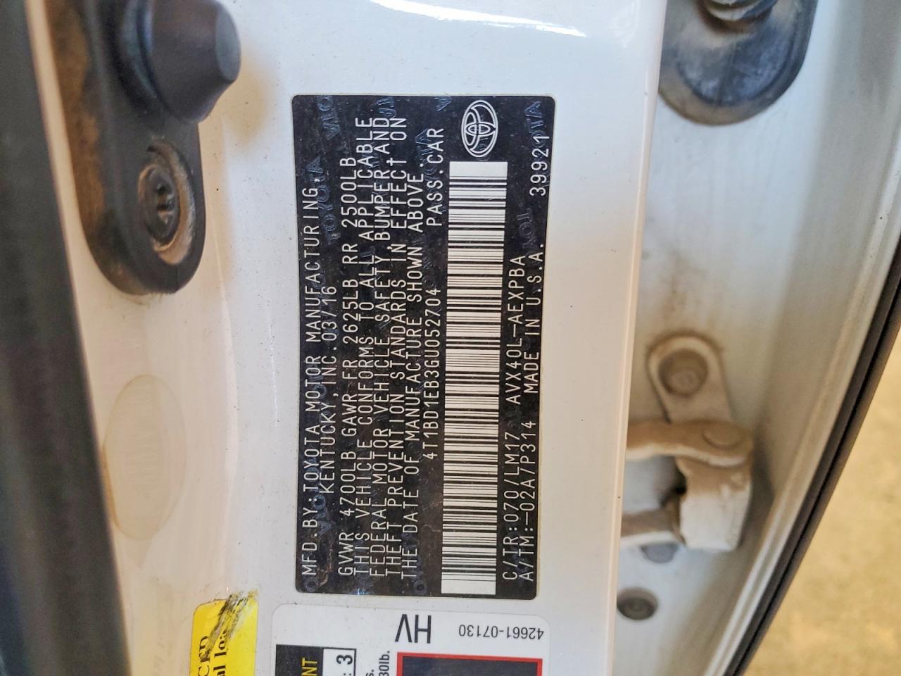 2016 TOYOTA AVALON HYBRID photo 13