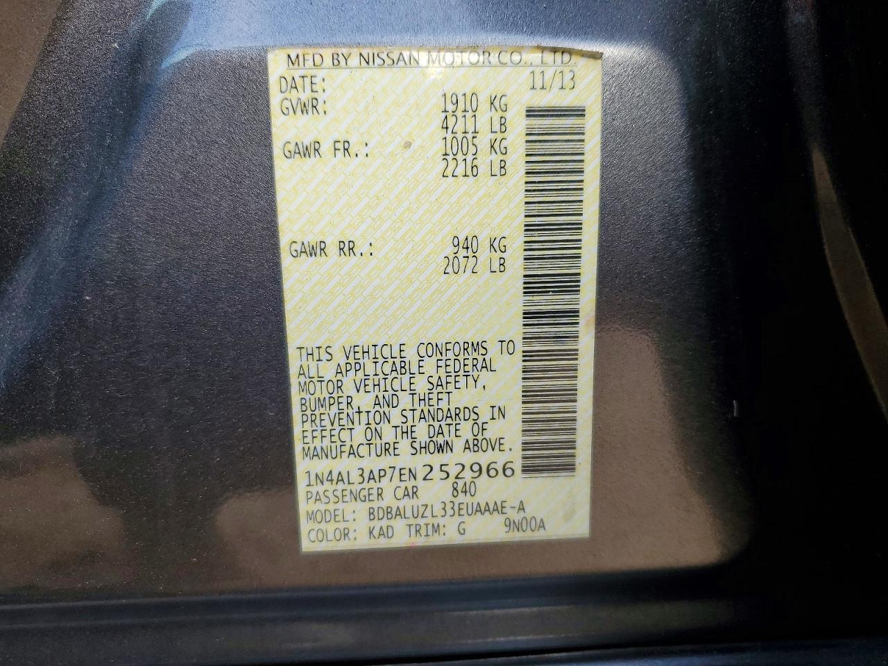 2014 NISSAN ALTIMA 2.5 photo 12