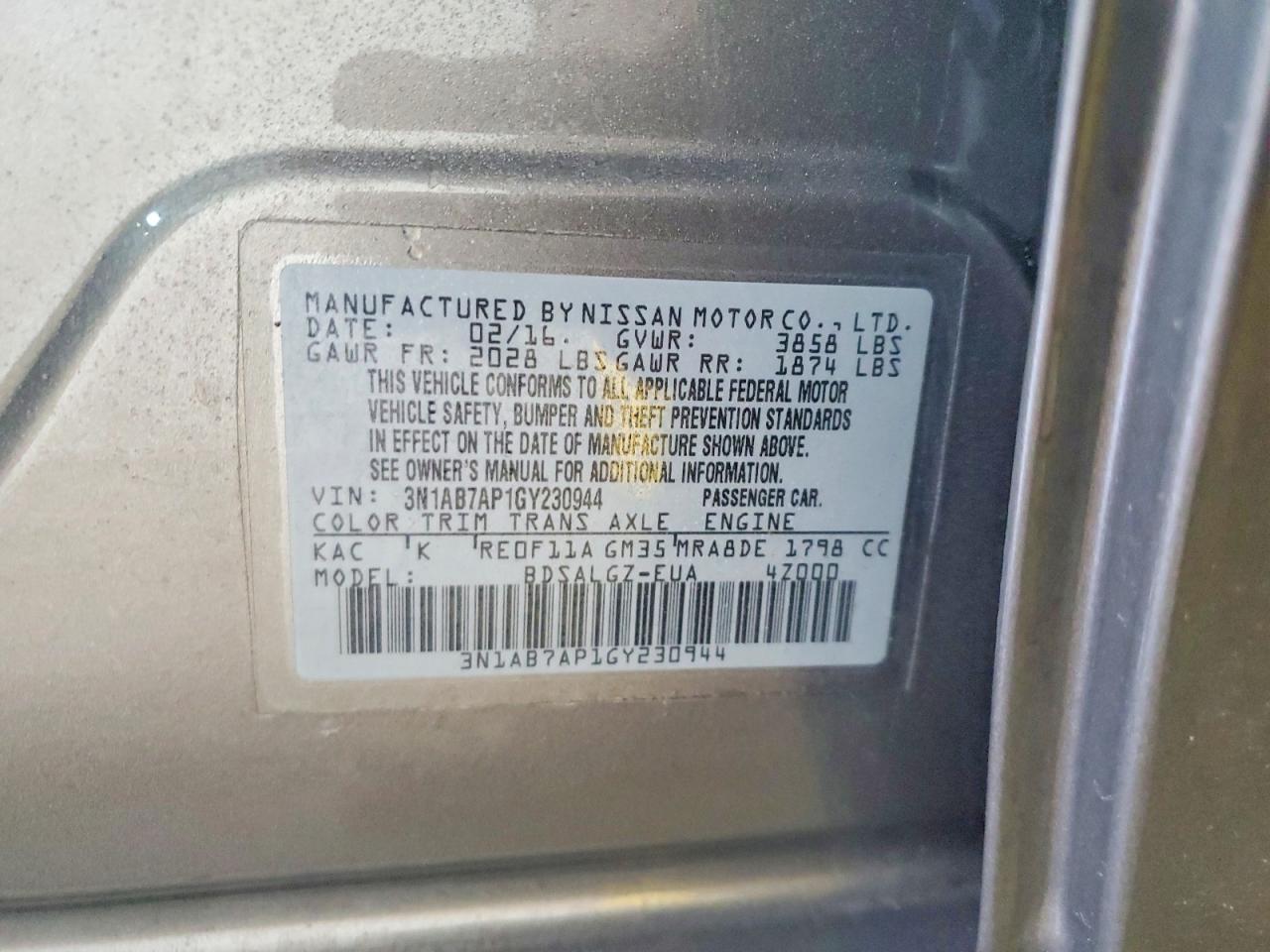 2016 NISSAN SENTRA S photo 12