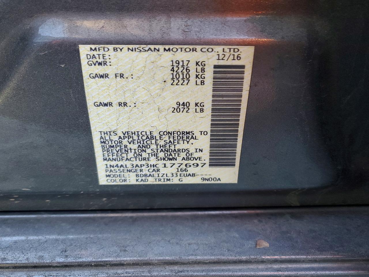 2017 NISSAN ALTIMA 2.5 photo 12