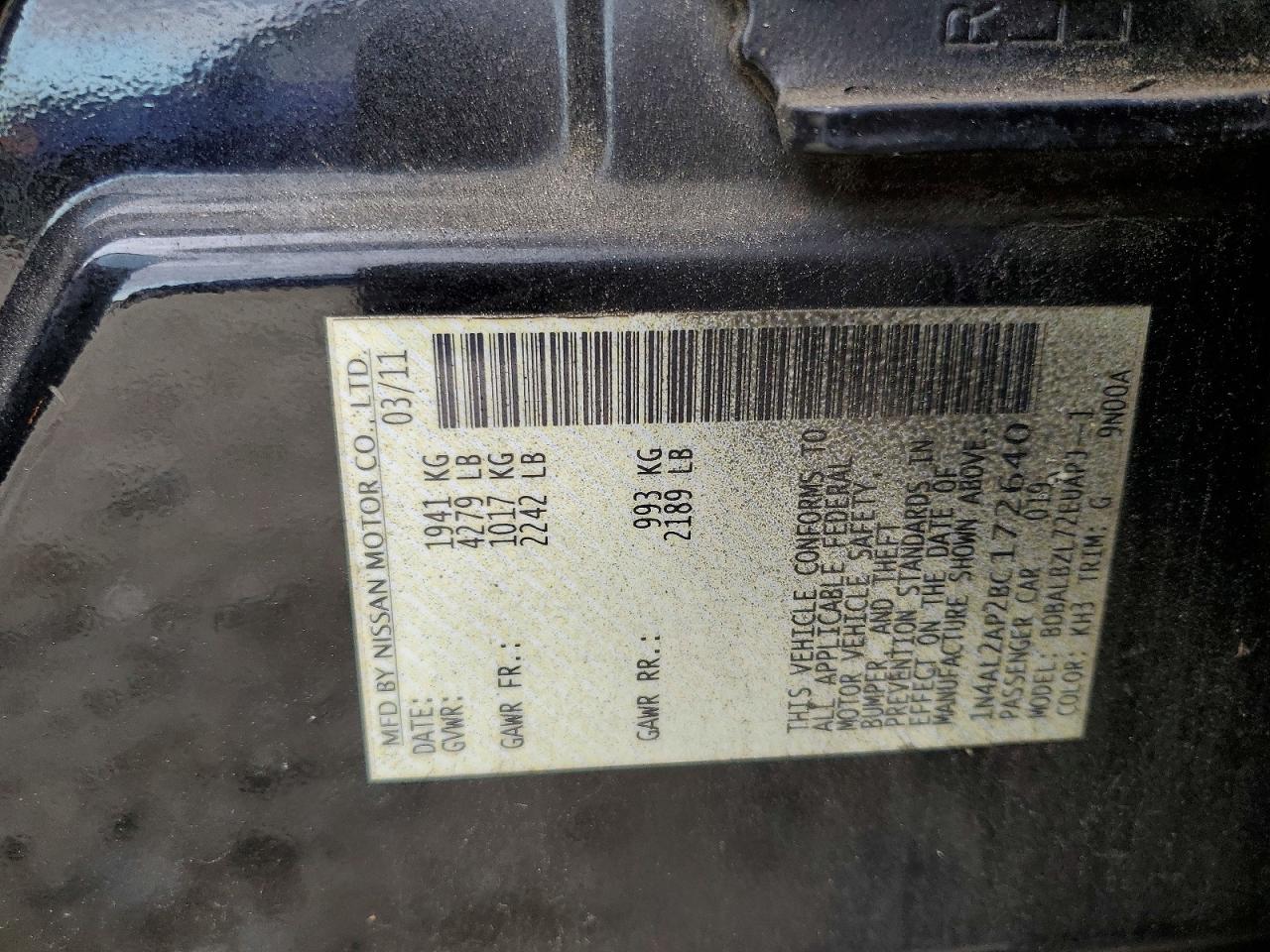2011 NISSAN ALTIMA BASE photo 12