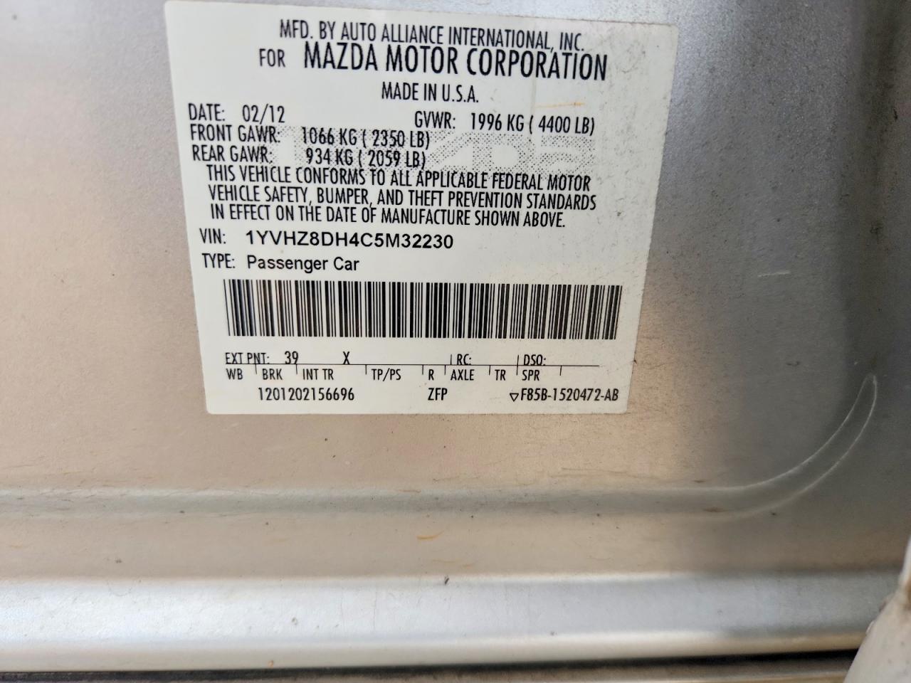 2012 MAZDA 6 I photo 12