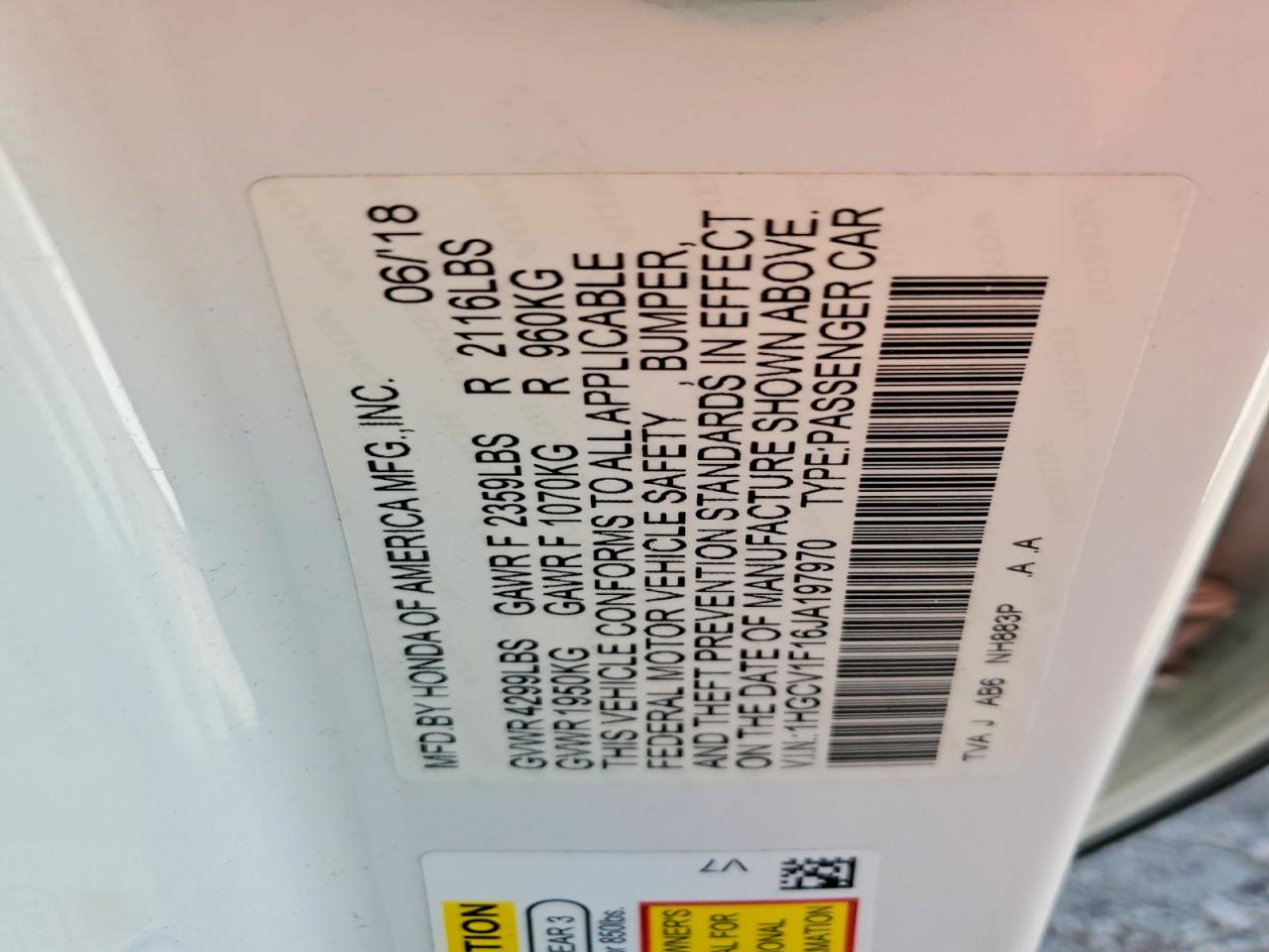 2018 HONDA ACCORD LX photo 12