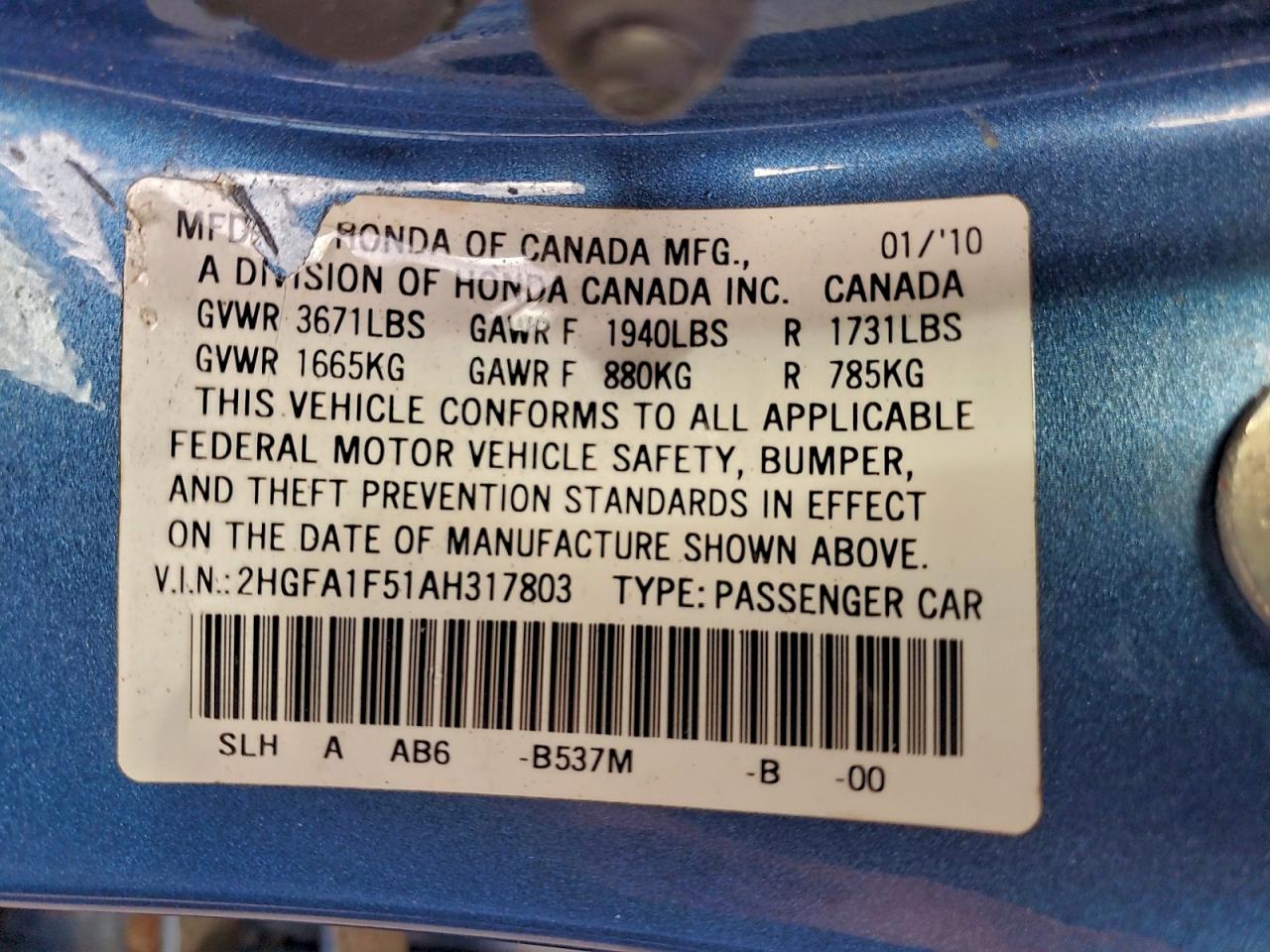 2010 HONDA CIVIC LX photo 12