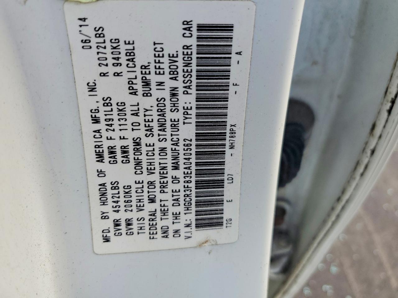 2014 HONDA ACCORD EXL photo 12