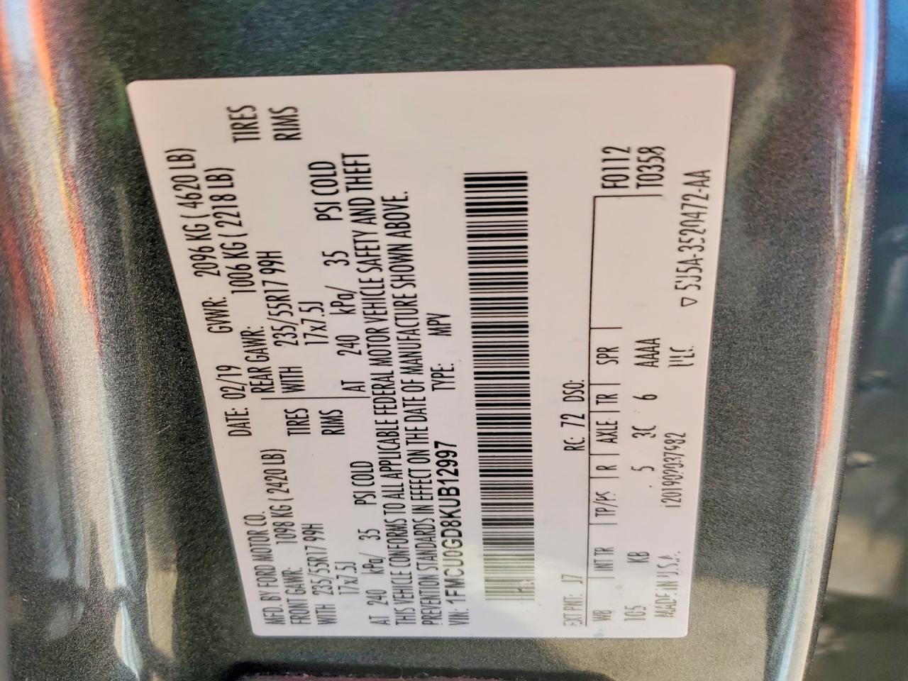 2019 FORD ESCAPE SE photo 14