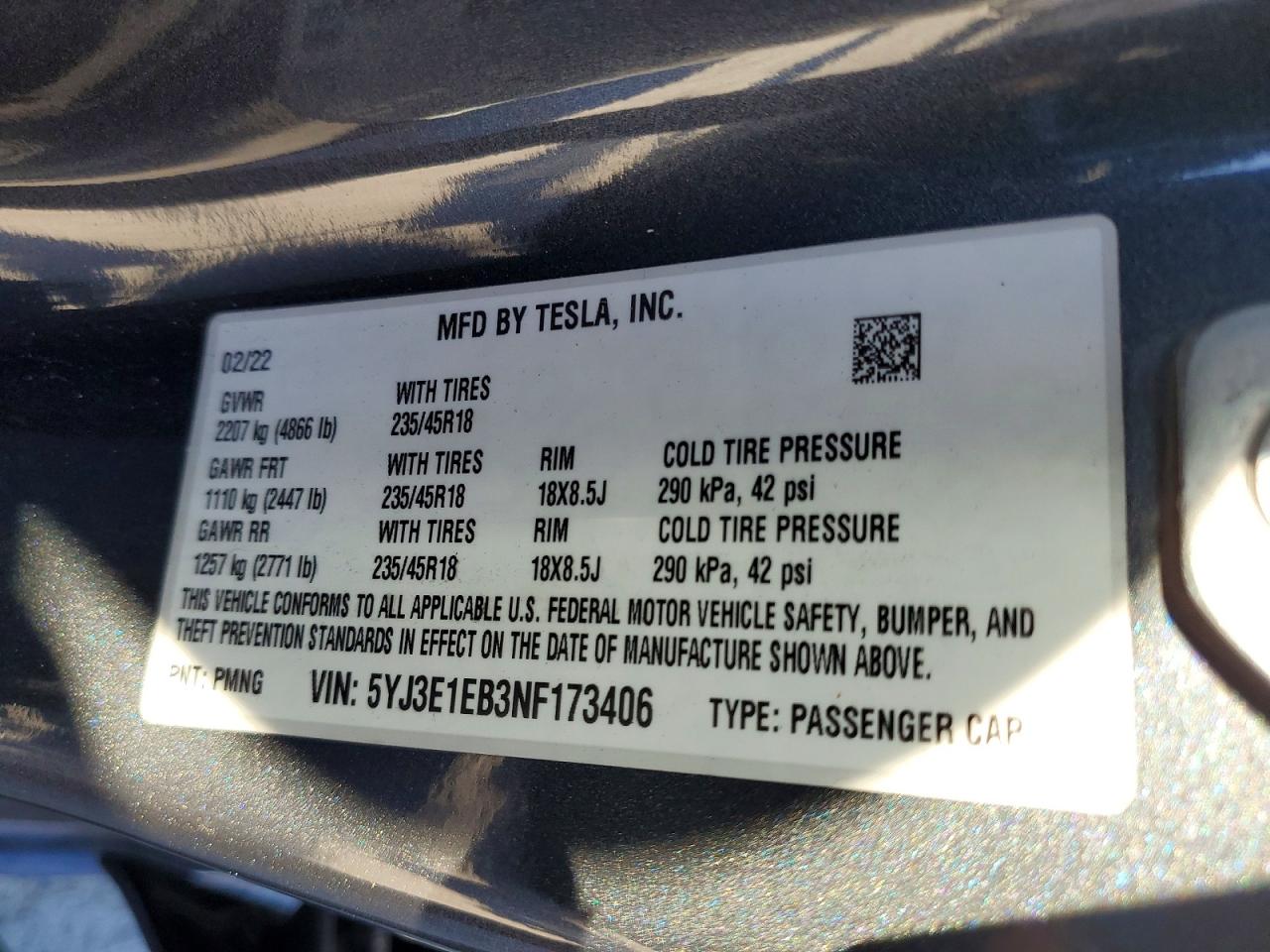 2022 TESLA MODEL 3 photo 12