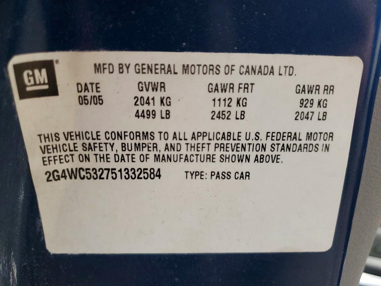 2005 BUICK LACROSSE CX photo 12