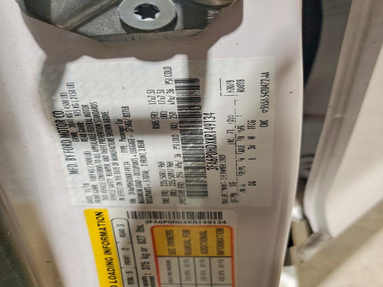 2019 FORD FUSION SE photo 12