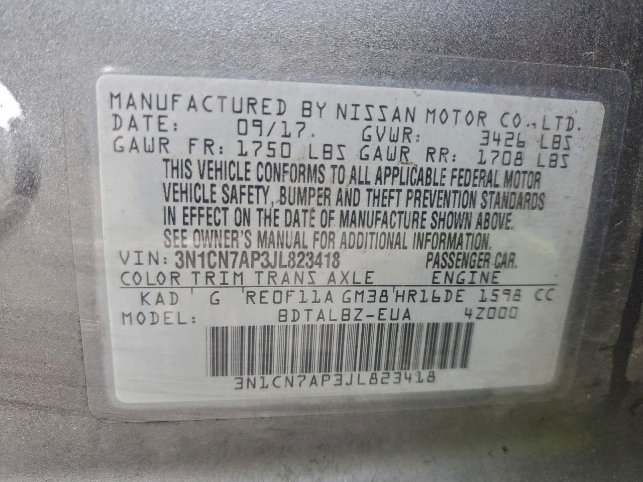 2018 NISSAN VERSA S photo 12