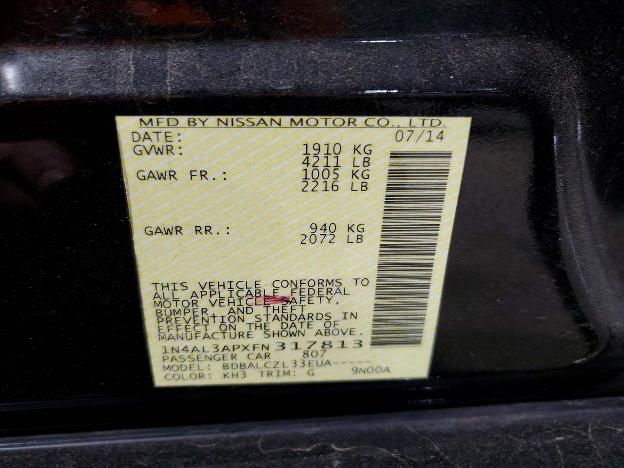 2015 NISSAN ALTIMA 2.5 S photo 13