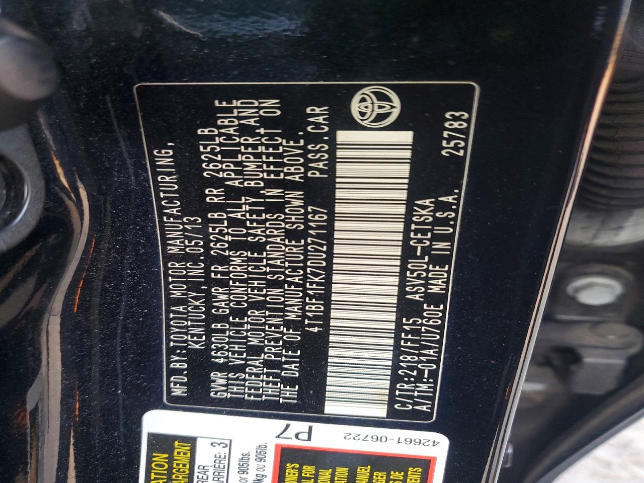 2013 TOYOTA CAMRY L photo 12