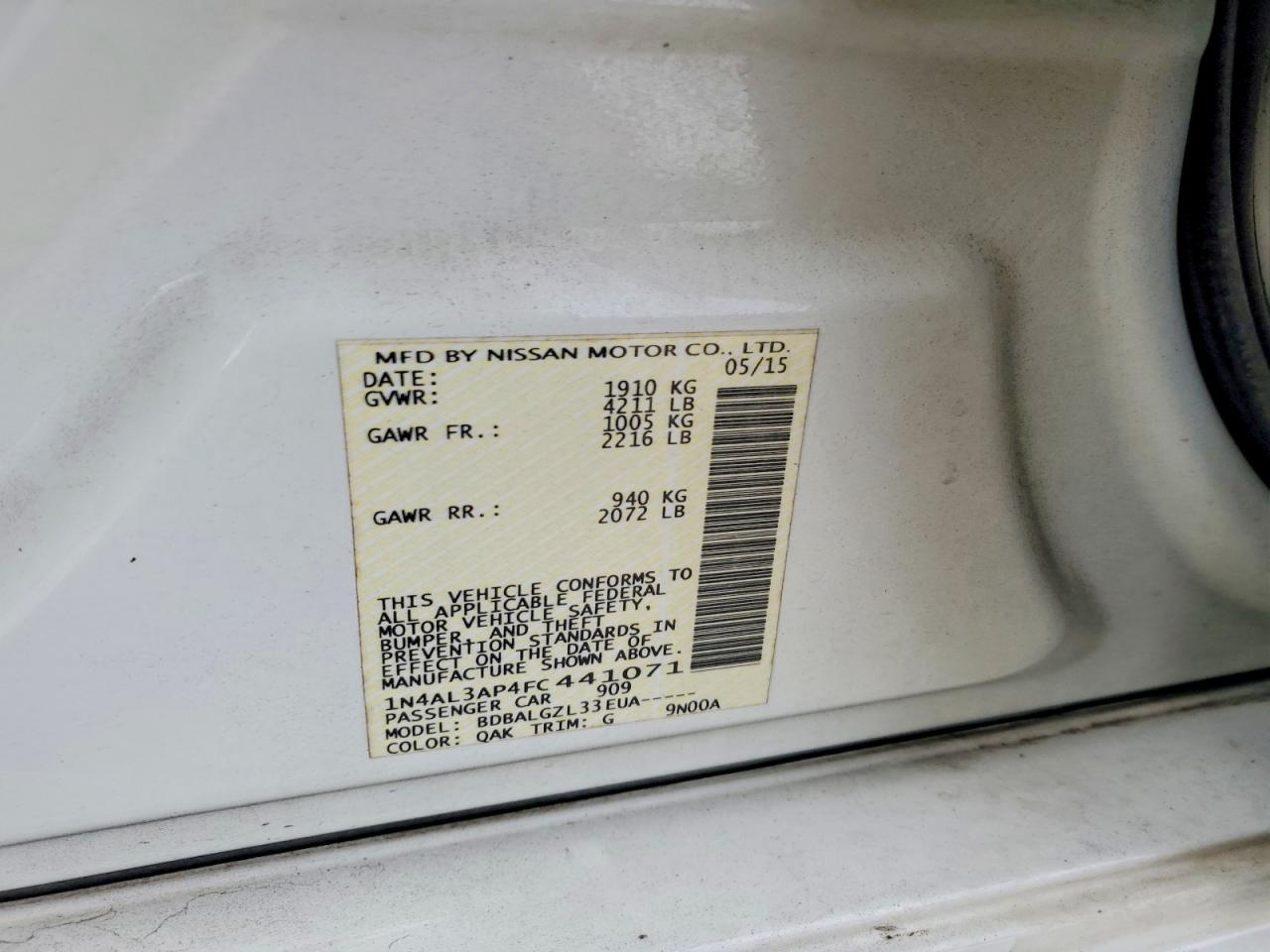2015 NISSAN ALTIMA 2.5 photo 12