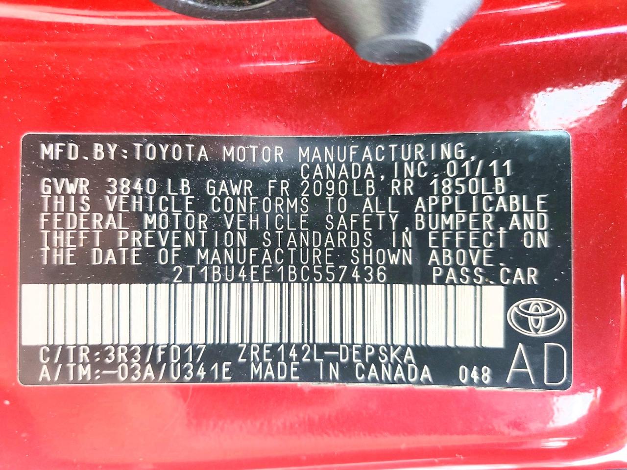 2011 TOYOTA COROLLA BASE photo 13