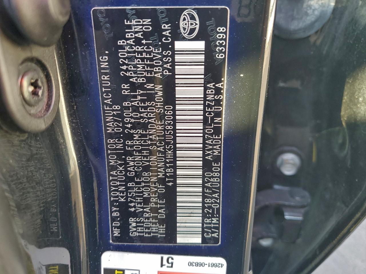 2018 TOYOTA CAMRY L photo 23
