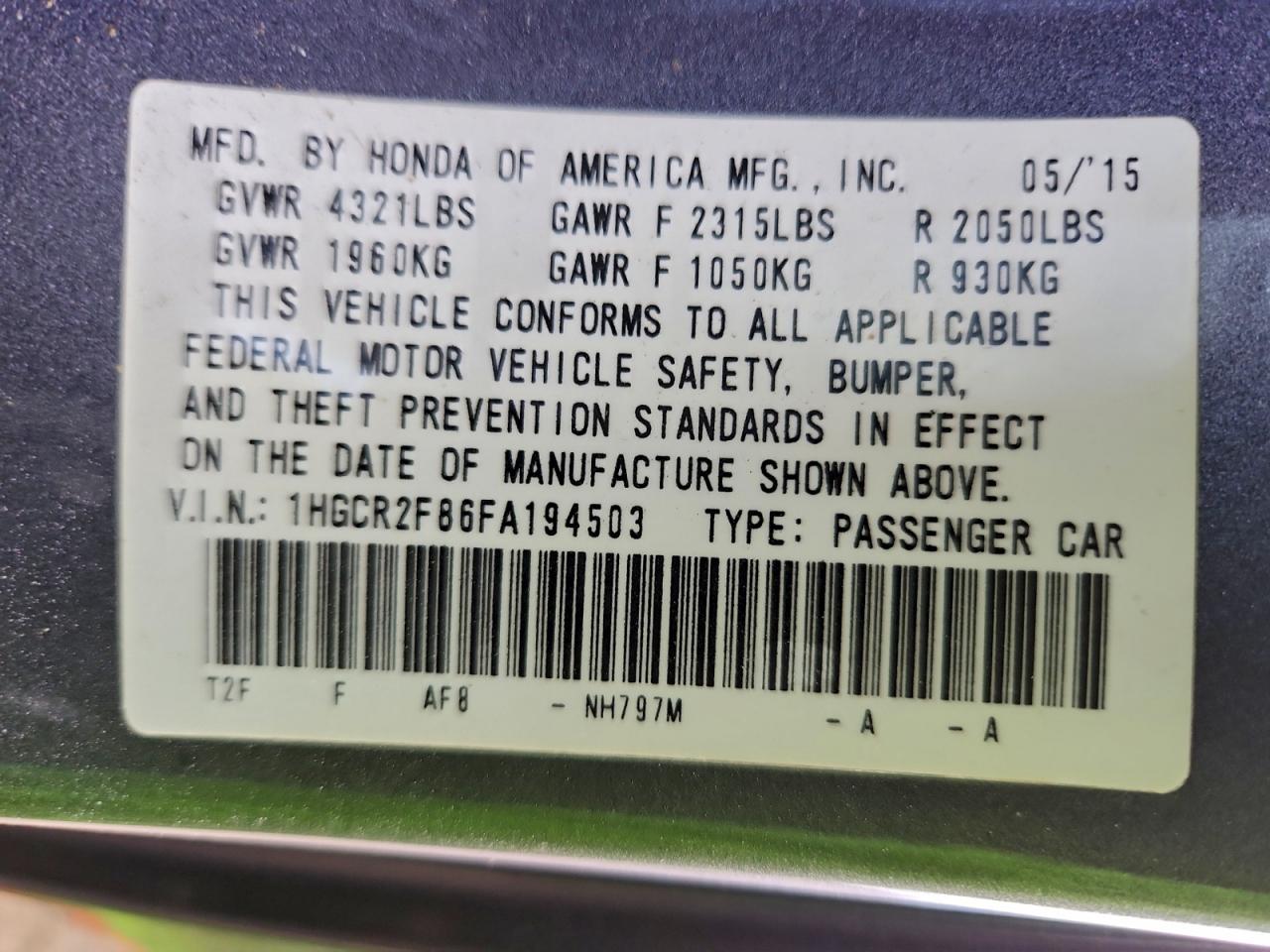 2015 HONDA ACCORD EXL photo 13