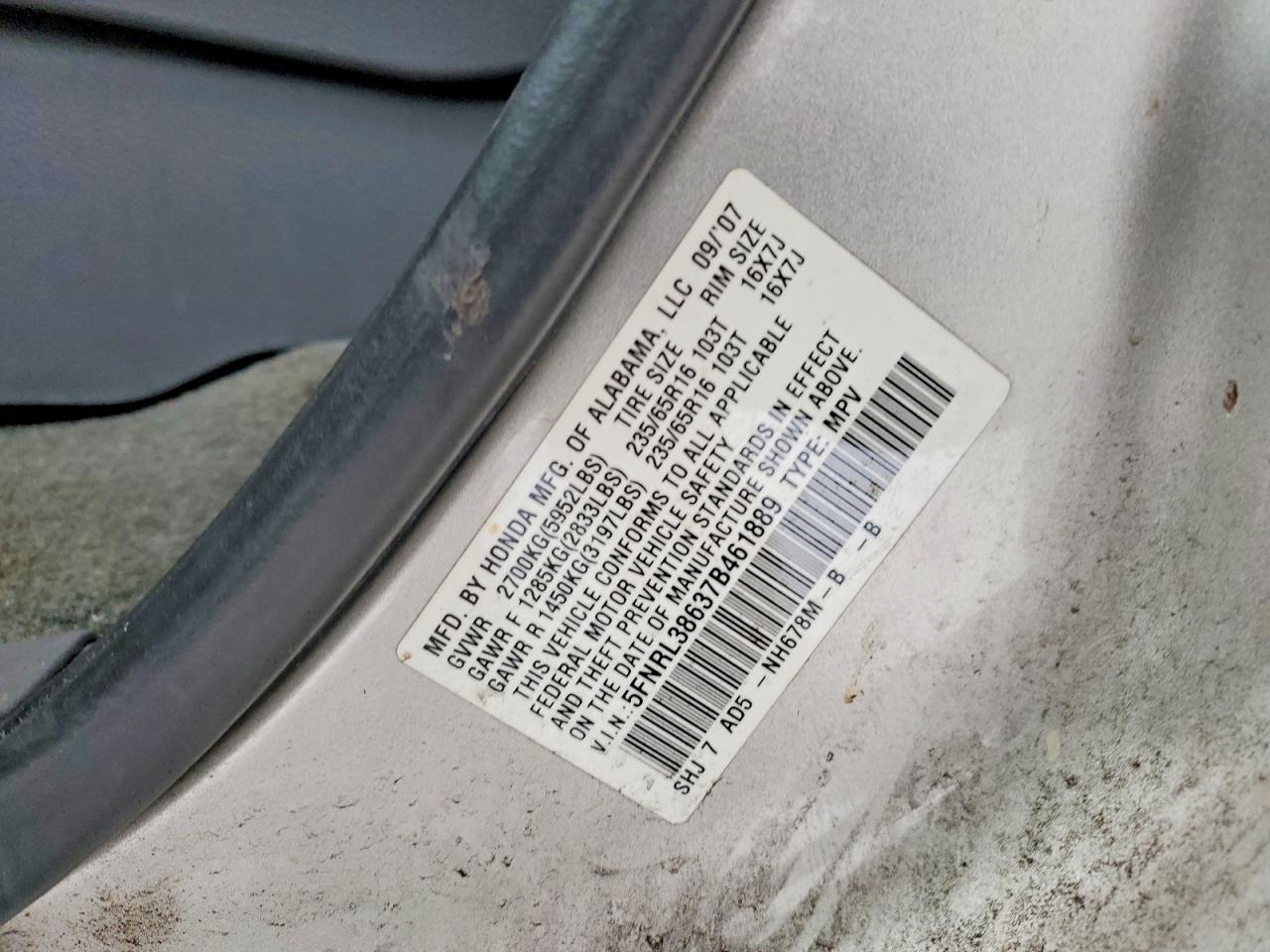 2007 HONDA ODYSSEY EXL photo 23