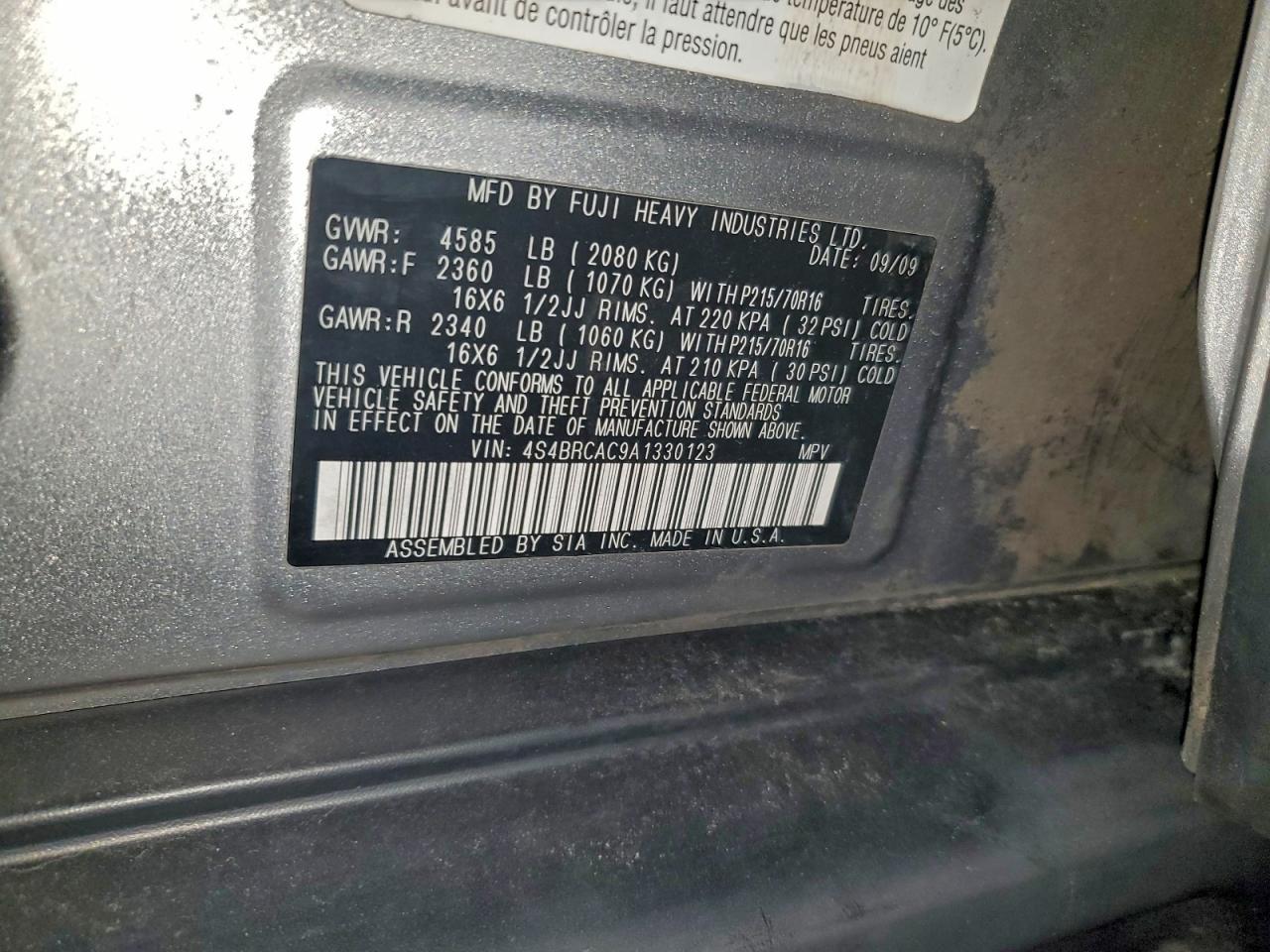 2010 SUBARU OUTBACK 2.5I photo 13