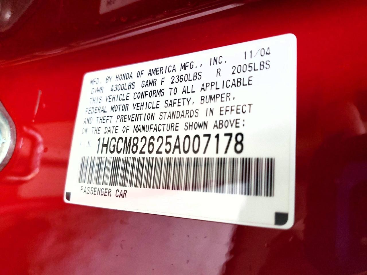 2005 HONDA ACCORD EX photo 12