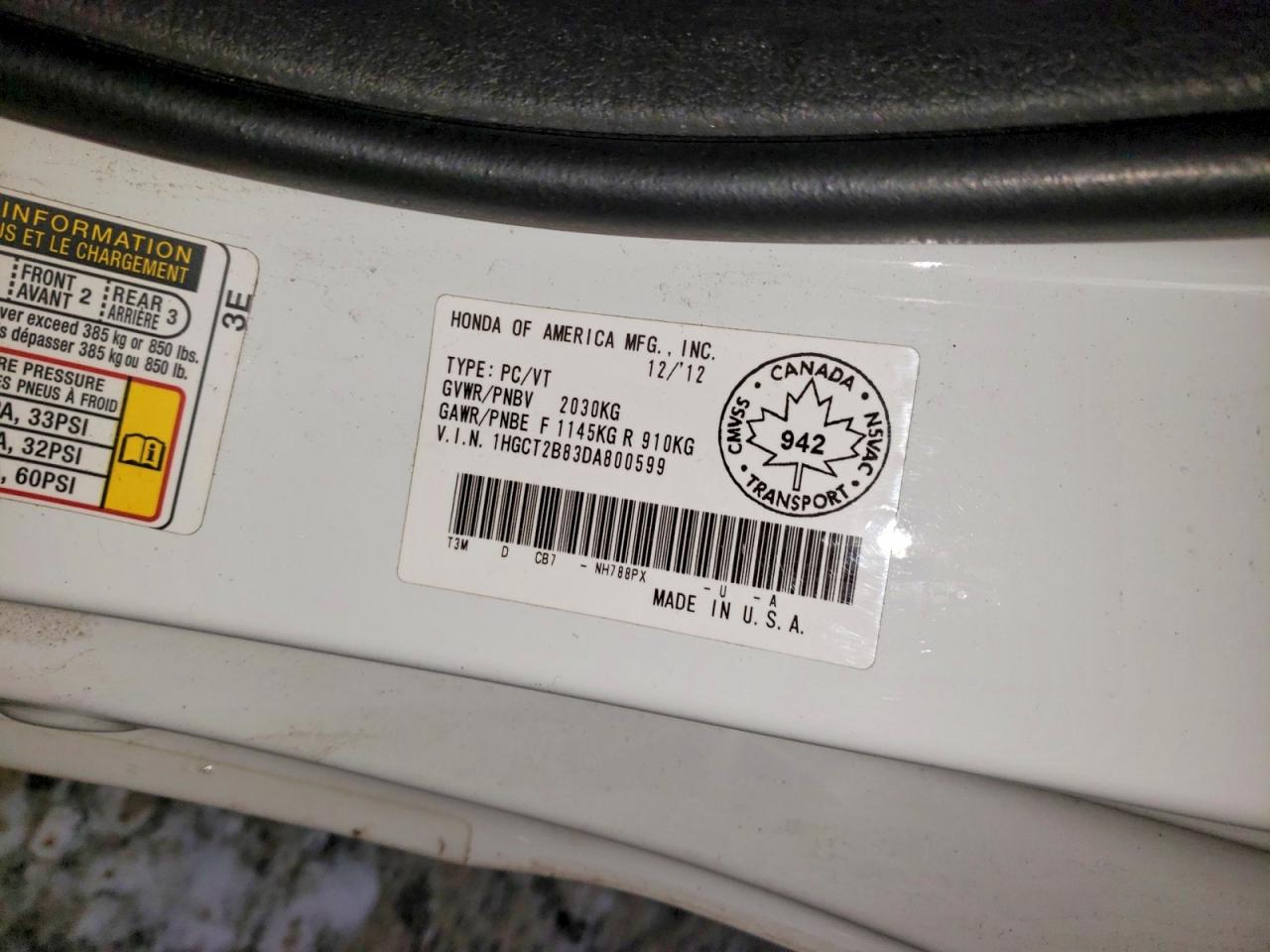 2013 HONDA ACCORD EXL photo 12