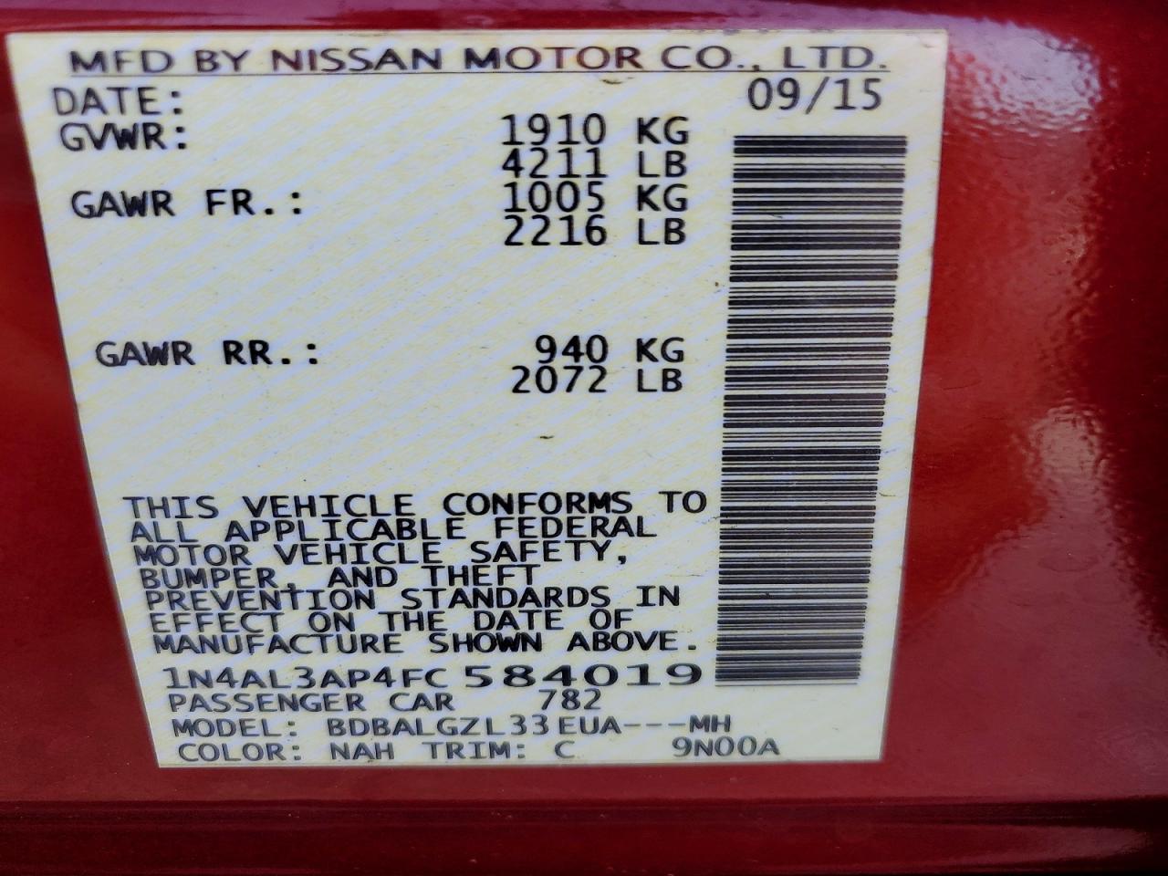 2015 NISSAN ALTIMA 2.5 photo 12