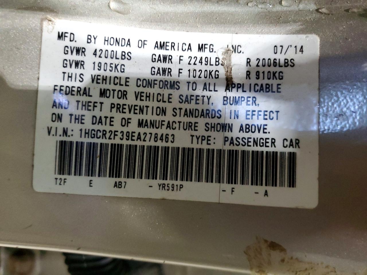 2014 HONDA ACCORD LX photo 12