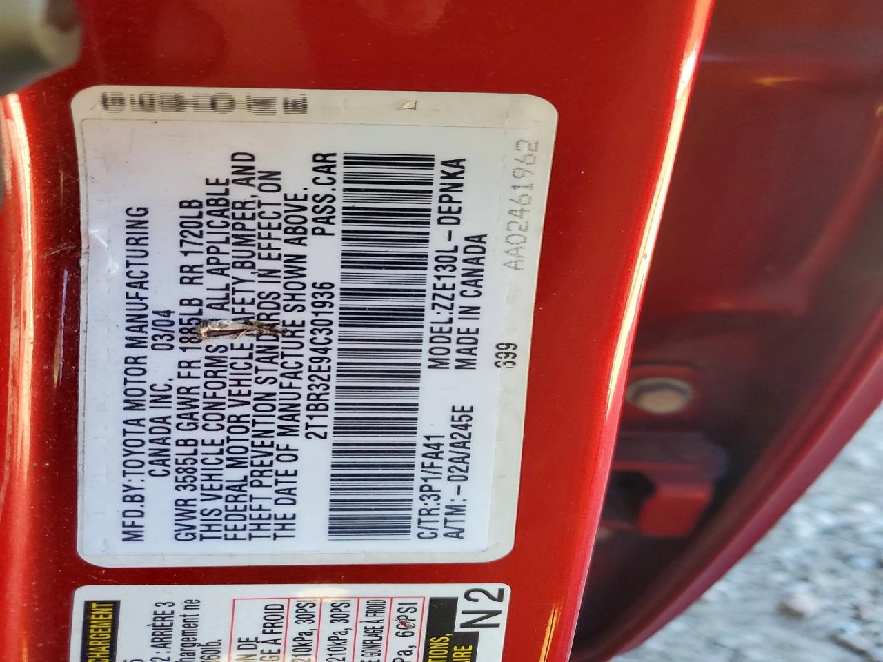 2004 TOYOTA COROLLA CE photo 12
