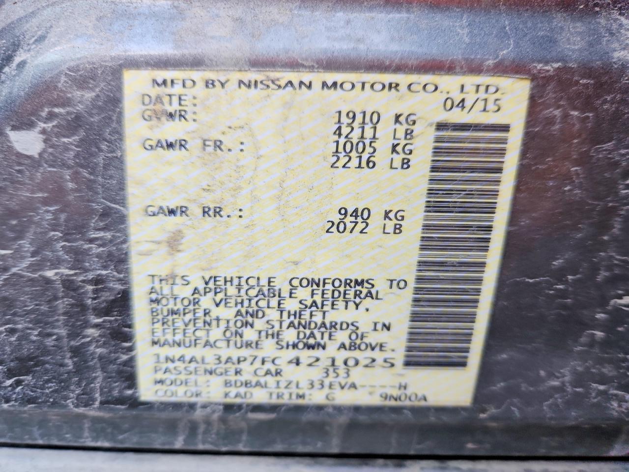 2015 NISSAN ALTIMA 2.5 photo 12