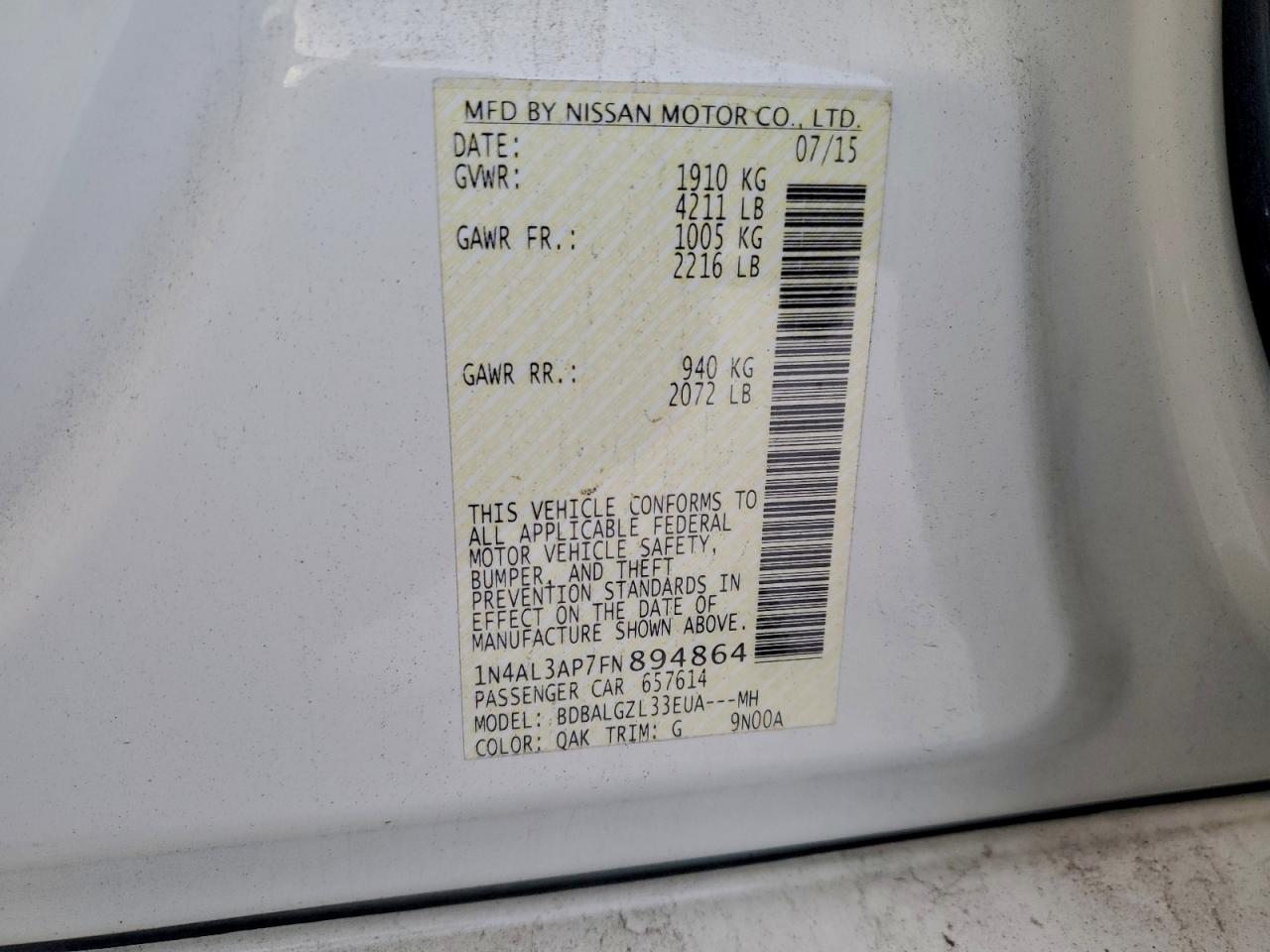 2015 NISSAN ALTIMA 2.5 photo 13