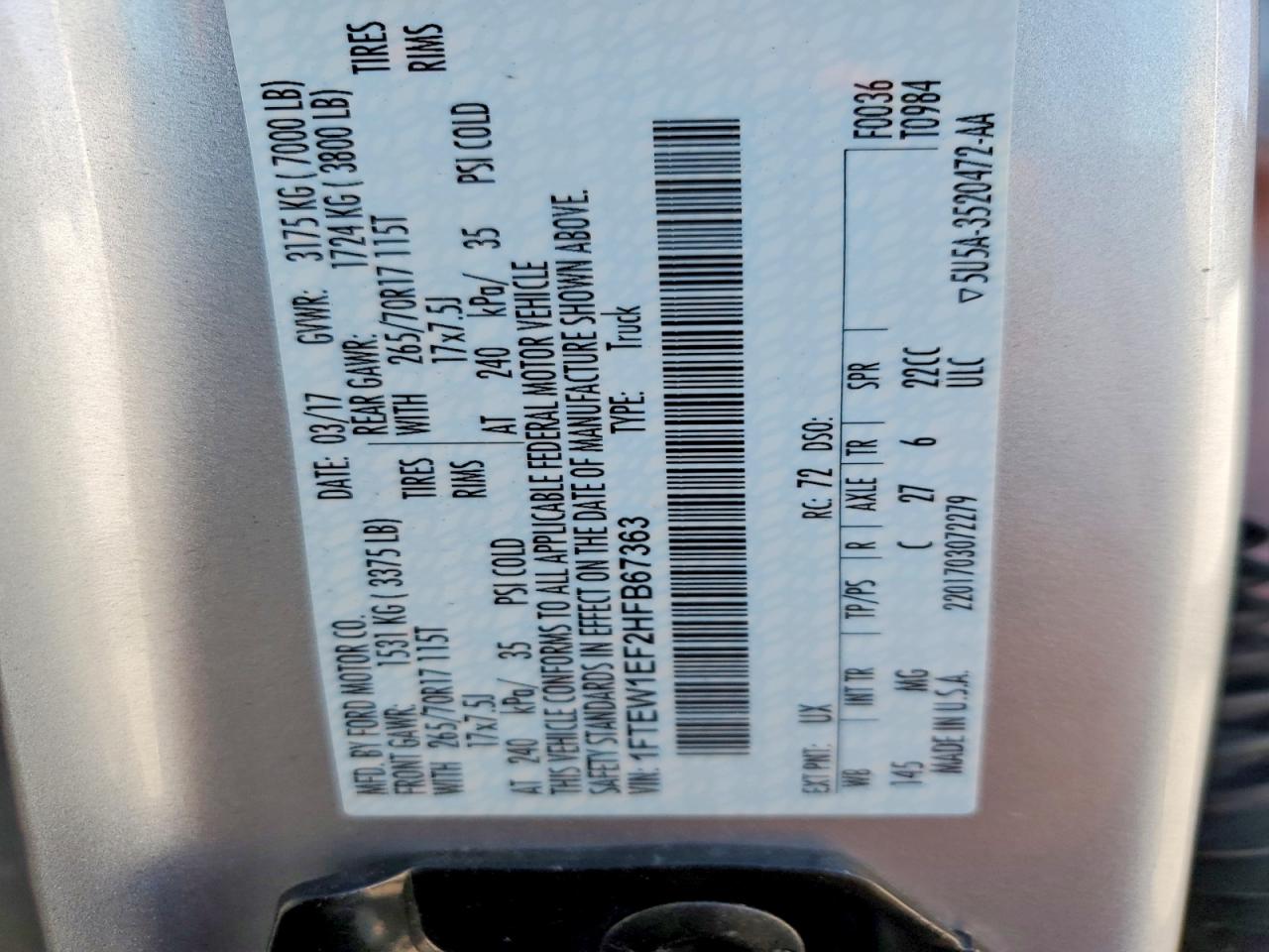 2017 FORD F150 SUPERCREW photo 12