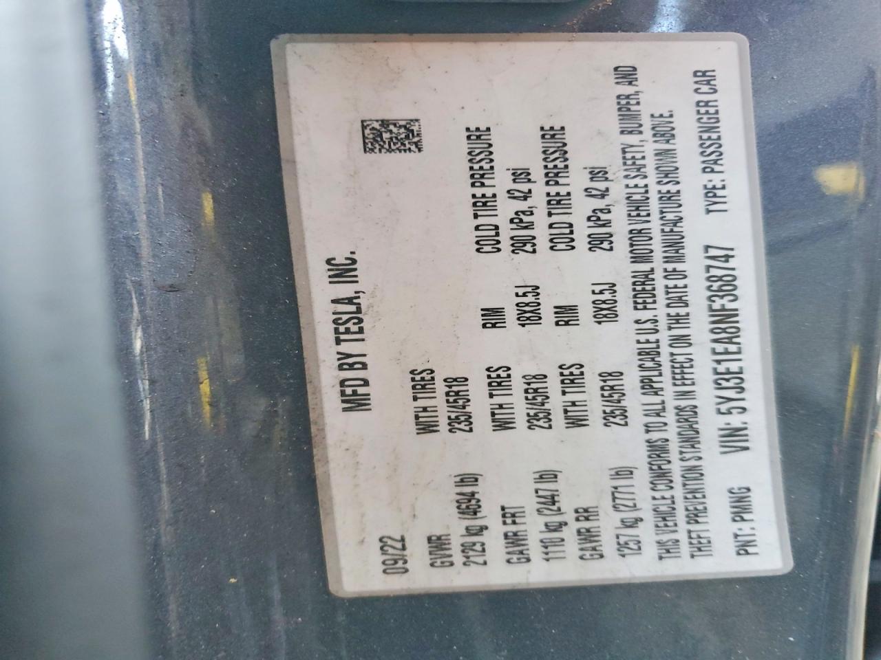 2022 TESLA MODEL 3 photo 12