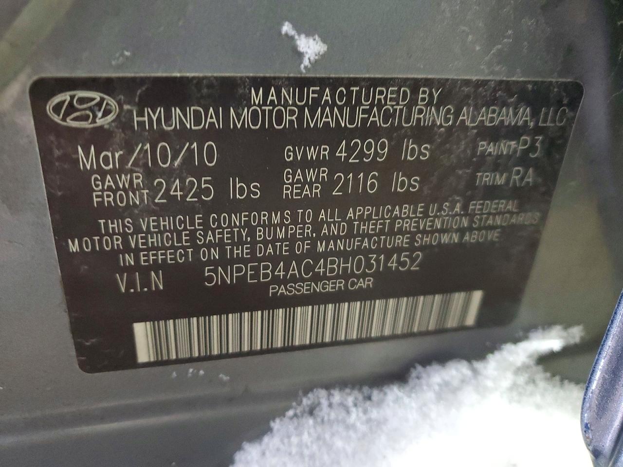 2011 HYUNDAI SONATA GLS photo 37