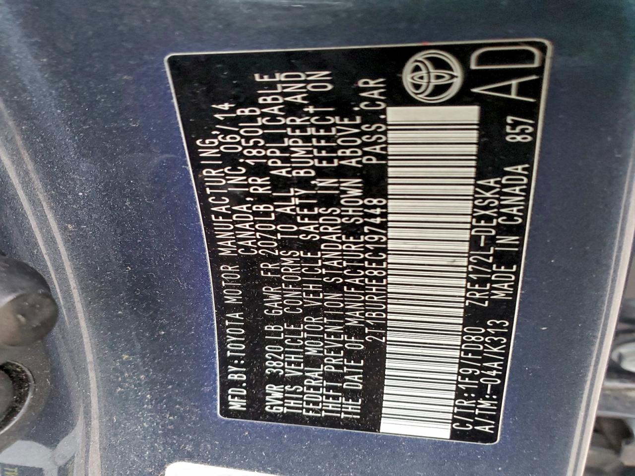 2014 TOYOTA COROLLA L photo 12