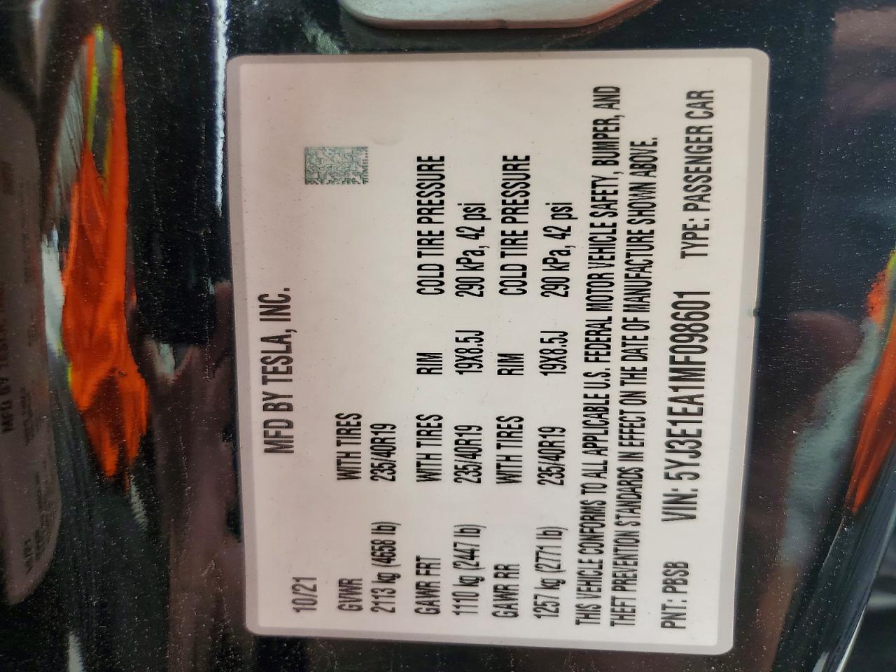 2021 TESLA MODEL 3 photo 12