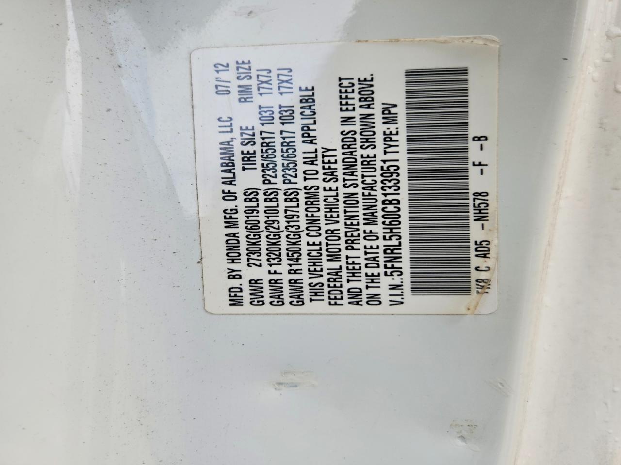 2012 HONDA ODYSSEY EXL photo 13