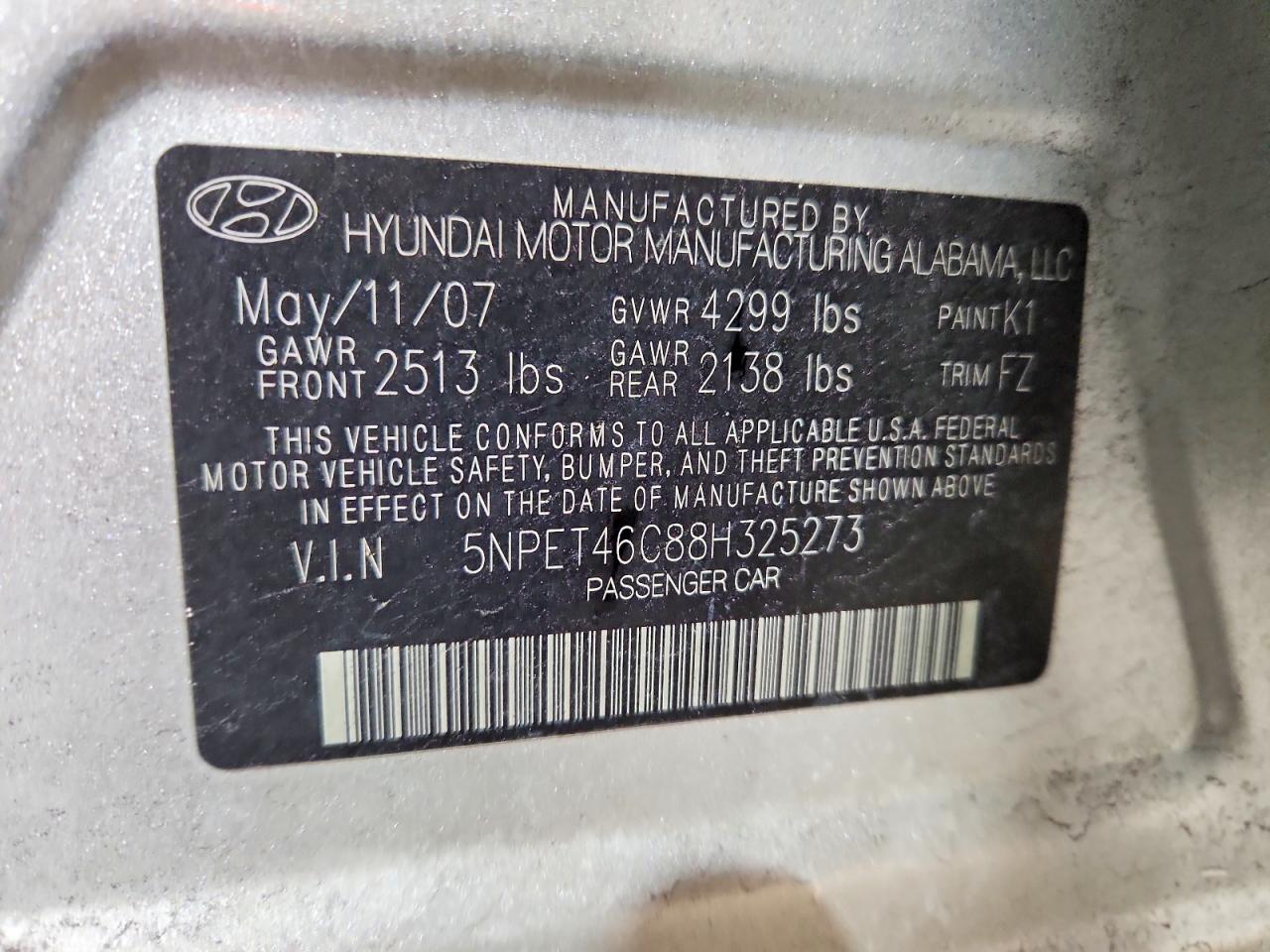 2008 HYUNDAI SONATA GLS photo 12