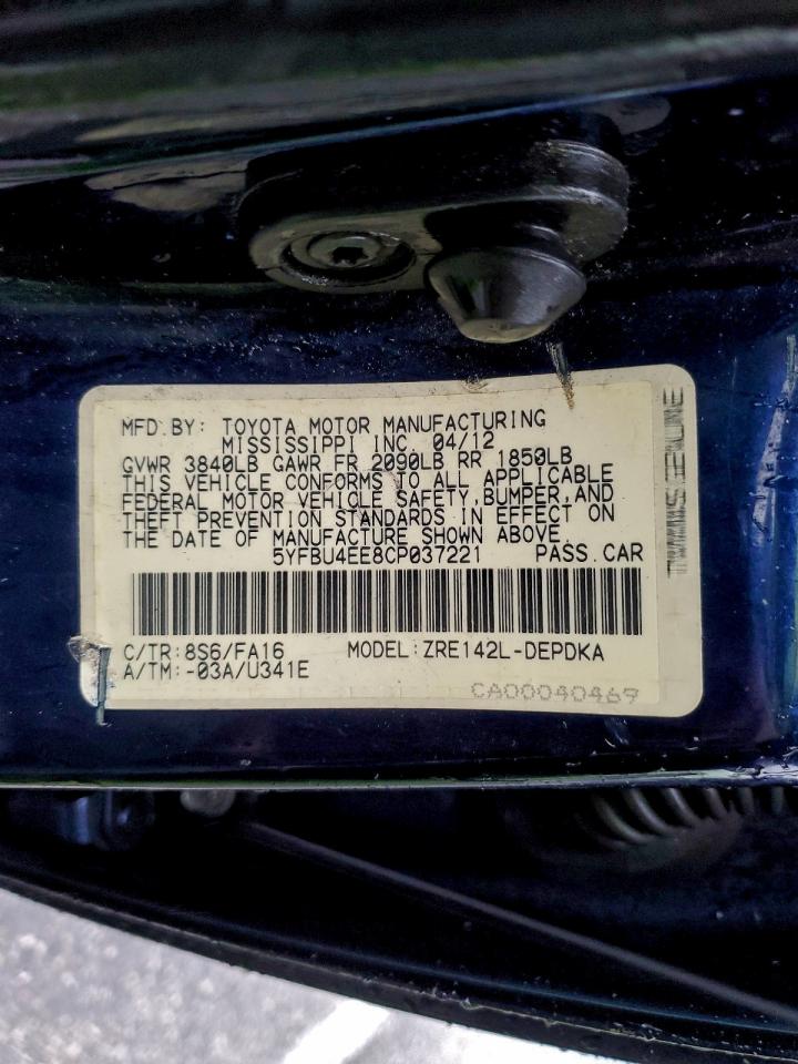 2012 TOYOTA COROLLA BASE photo 12