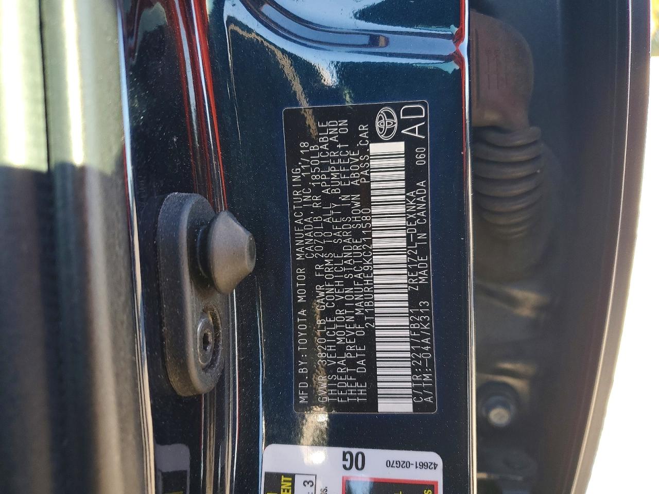 2019 TOYOTA COROLLA L photo 13
