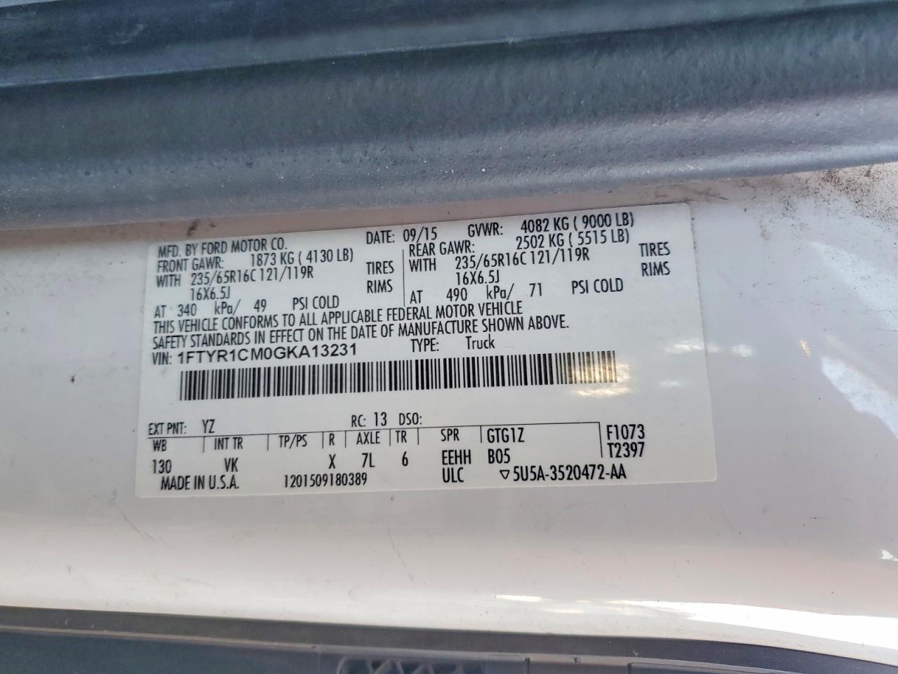 2016 FORD TRANSIT T250 UTILITY / SERVICE VAN photo 12