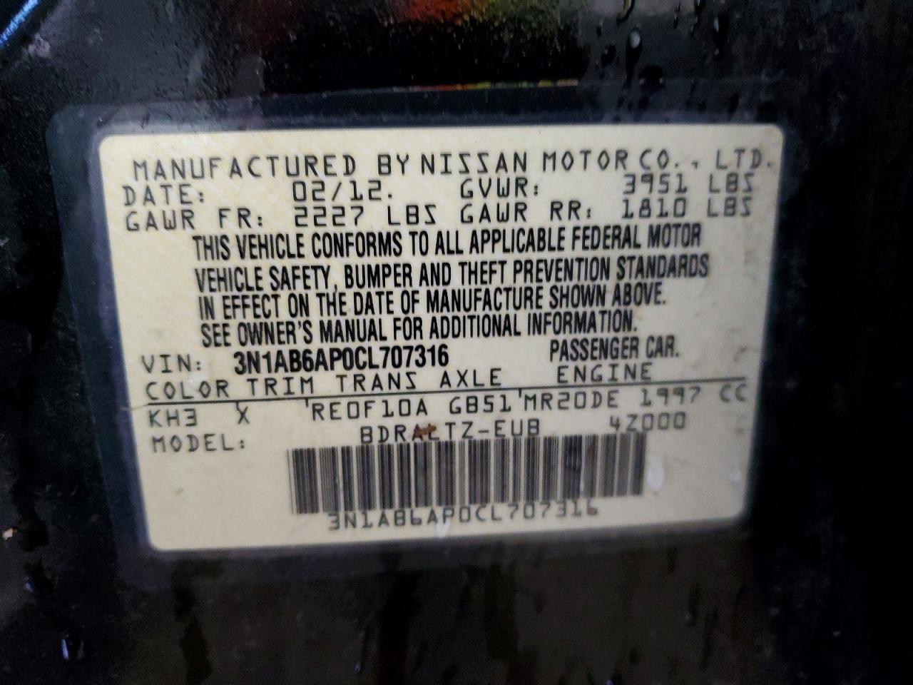 2012 NISSAN SENTRA 2.0 photo 12