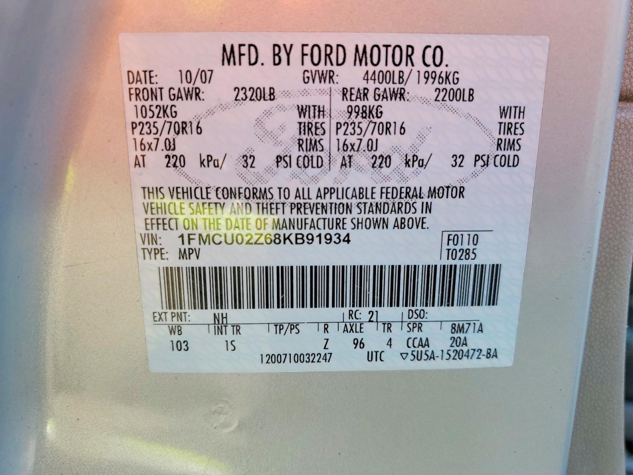 2008 FORD ESCAPE XLS photo 12