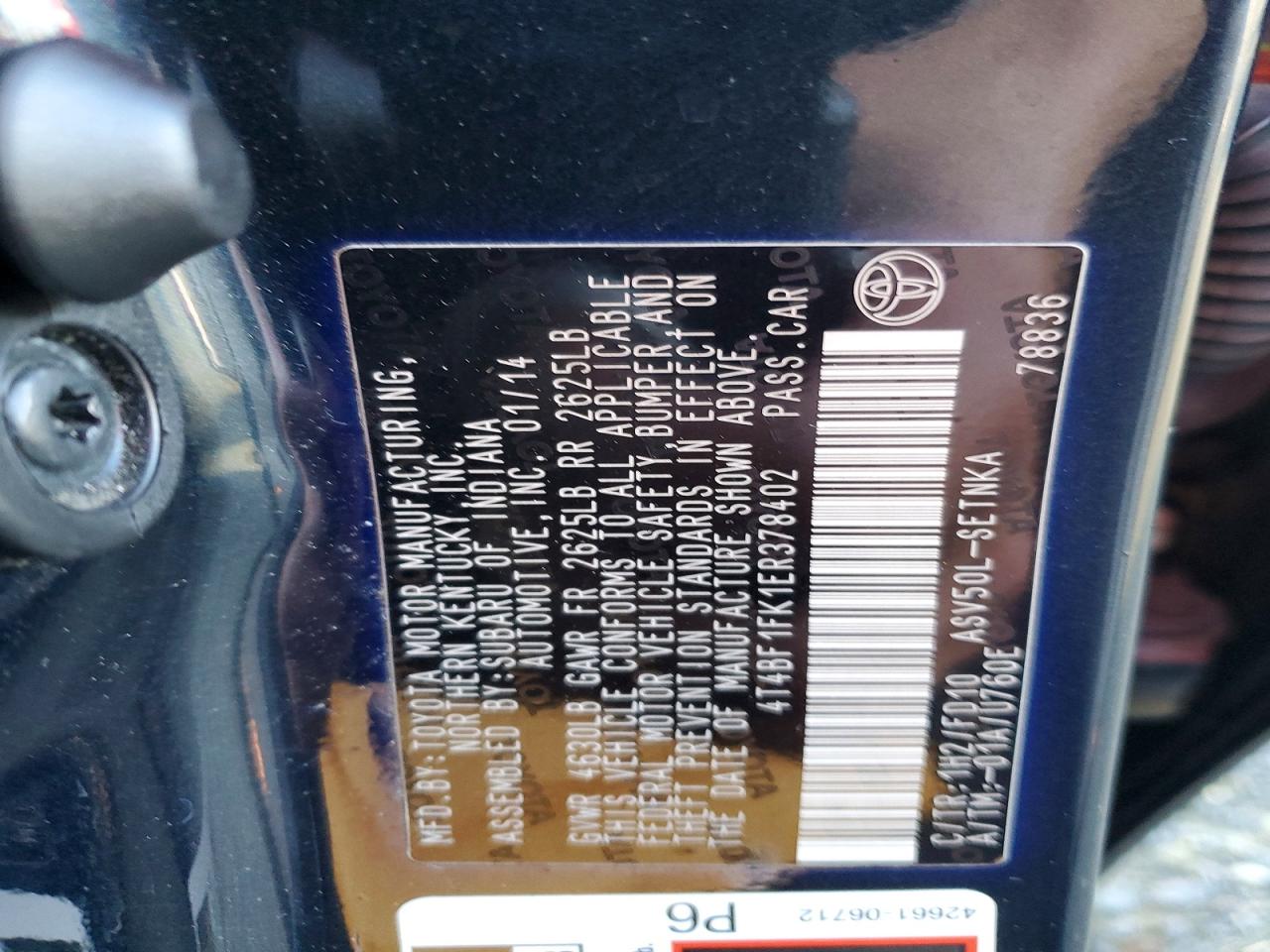 2014 TOYOTA CAMRY L photo 12