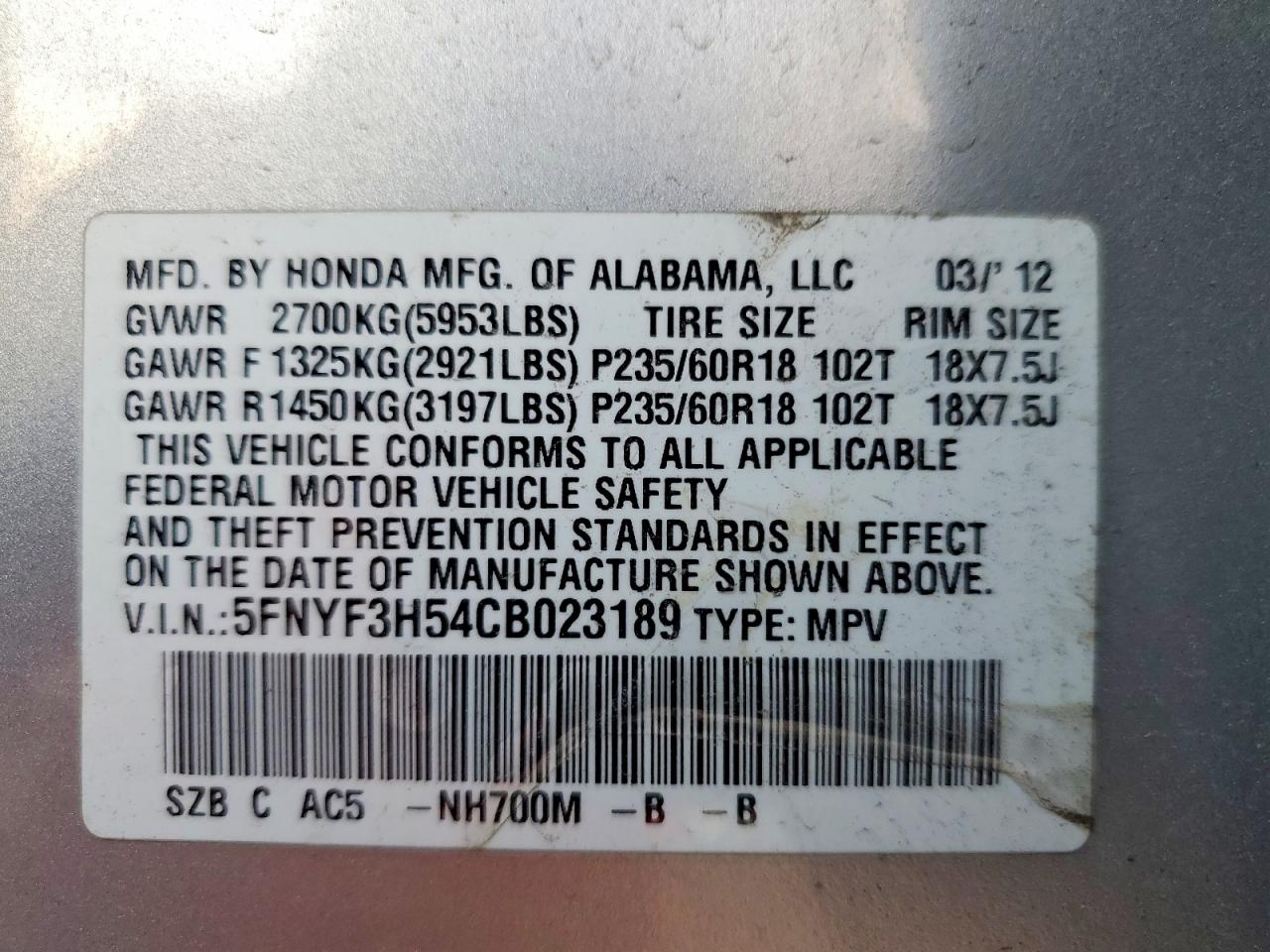 2012 HONDA PILOT EXL photo 13