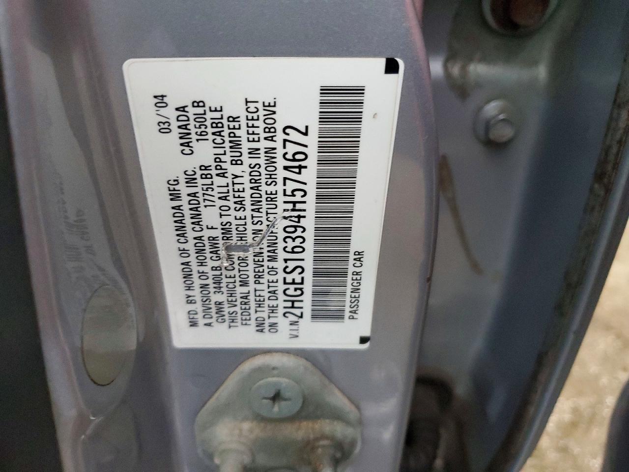 2004 HONDA CIVIC DX VP photo 12
