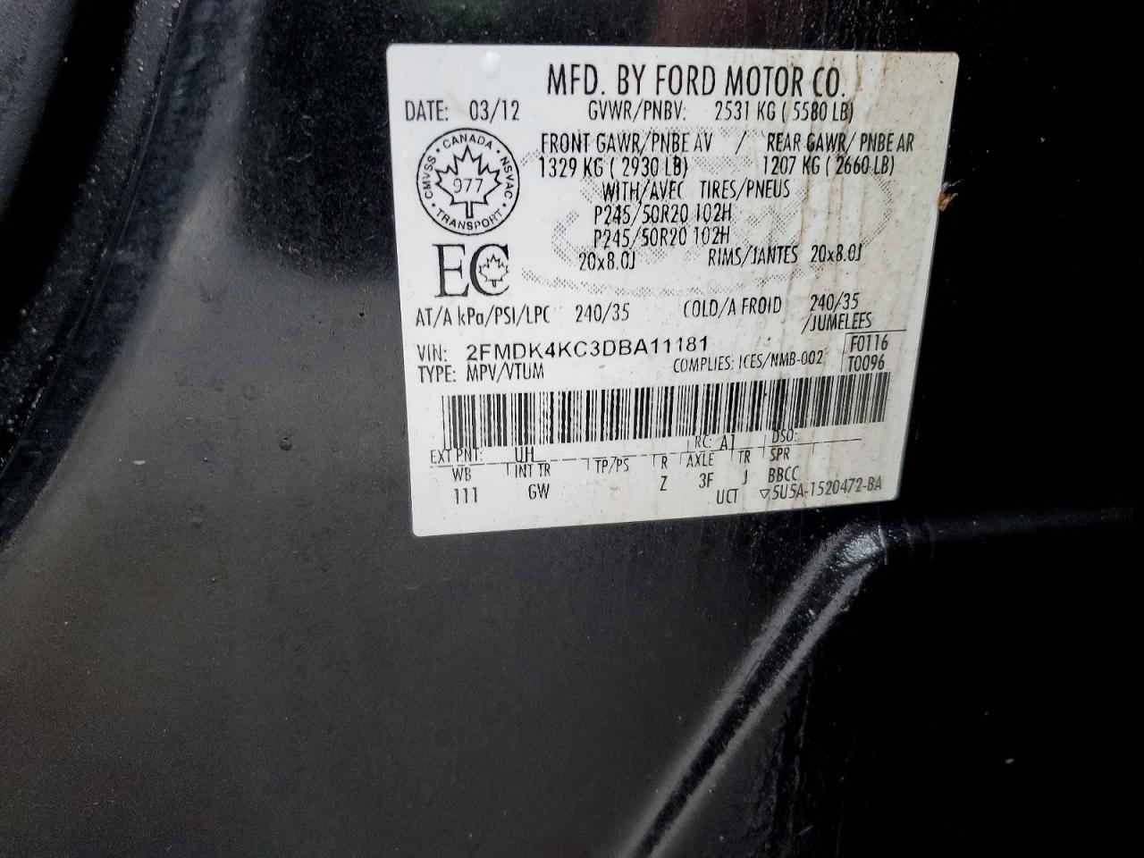 2013 FORD EDGE LIMITED photo 13