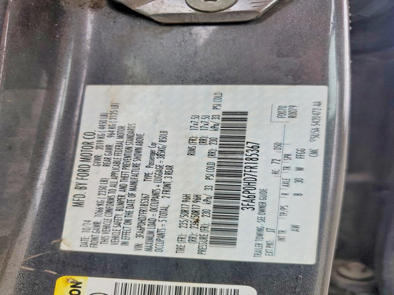 2015 FORD FUSION SE photo 12