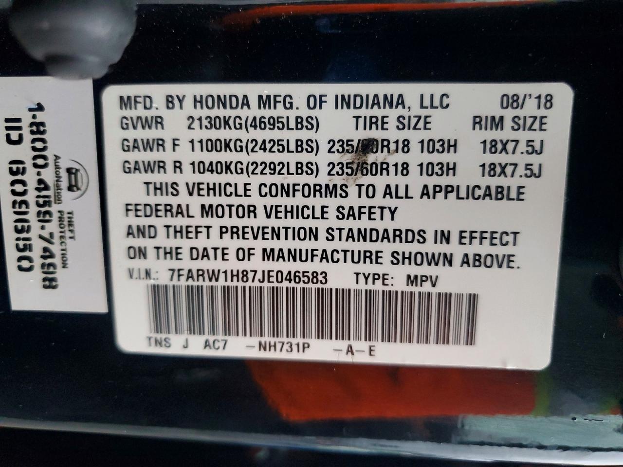 2018 HONDA CR-V EXL photo 13