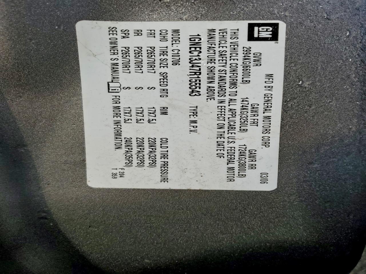 2007 CHEVROLET TAHOE C1500 photo 13